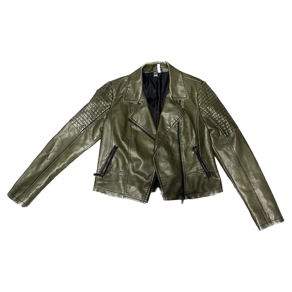 Free Press Vegan Leather Olive Green Moto Jacket Sz M